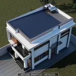 Toàn cảnh mẫu nhà 2 tầng hiện đại mái bằng hiện đại tại Hà Nam nhìn từ trên cao.