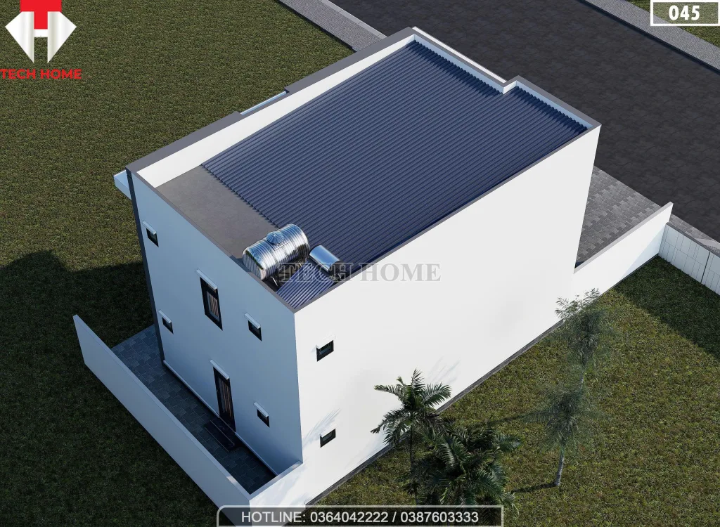 Tổng thể mặt sau mẫu nhà 2 tầng hiện đại