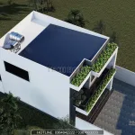 Tổng thể mẫu nhà 2 tầng hiện đại mái bằng có hệ thống chống nóng và thái dương năng.