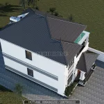 Tổng thể mẫu nhà 2 tầng mái Nhật tại Bắc Ninh lợp ngói màu xanh đen thanh lịch nhìn từ trên cao.