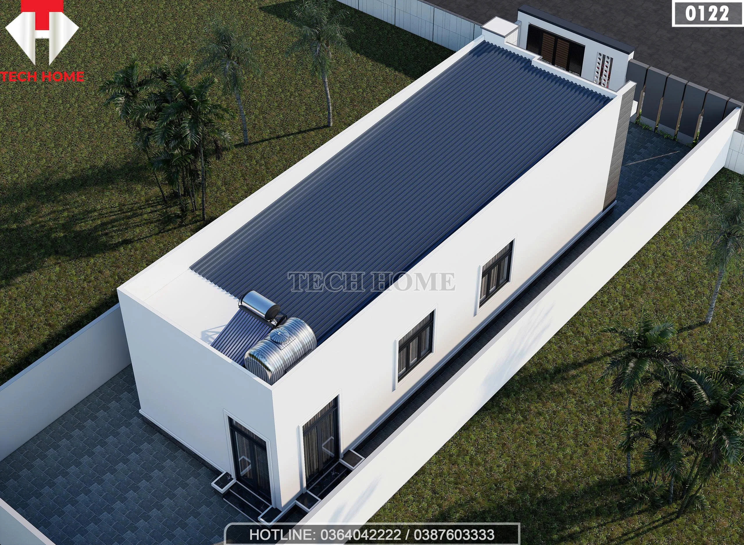 Tổng thể mặt sau nhà cấp 4 mái bằng