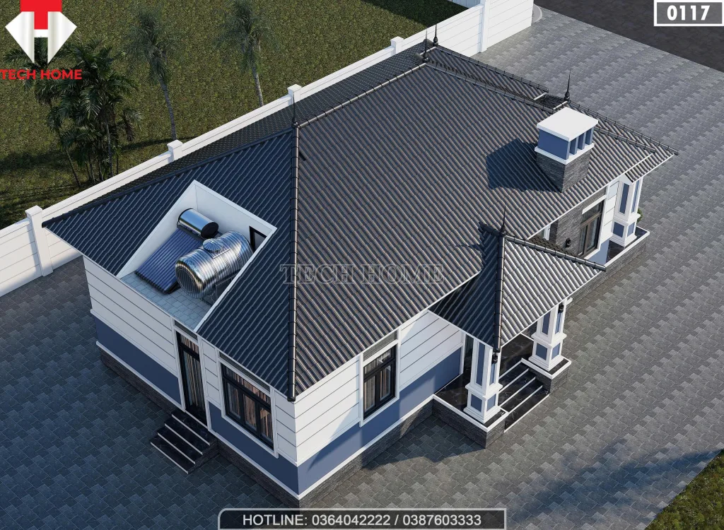 Tổng thể mặt sau mẫu nhà cấp 4 mái Nhật 3 phòng ngủ