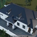 Tổng thể mẫu nhà mái Nhật 1 tầng 3 phòng ngủ diện tích 160m2 lợp ngói màu xanh than sang trọng.