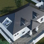 Tổng thể mặt sau mẫu nhà mái Nhật 1 tầng 3 phòng ngủ