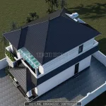 Tổng thể mẫu nhà mái Nhật 2 tầng đẹp lợp ngói màu xanh than sang trọng từ trên cao.