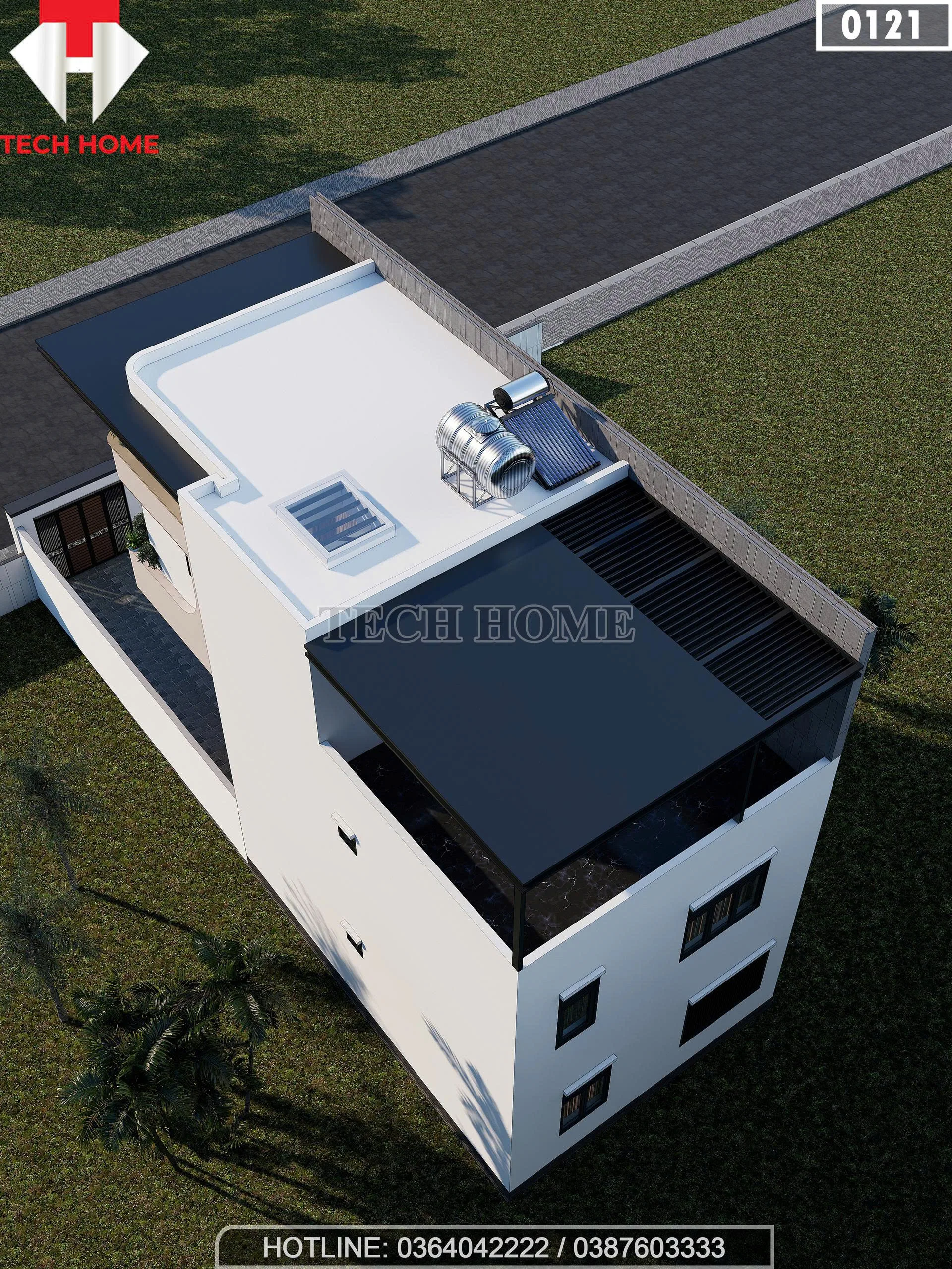 Tổng thể mẫu nhà ống 2 tầng 1 tum hiện đại