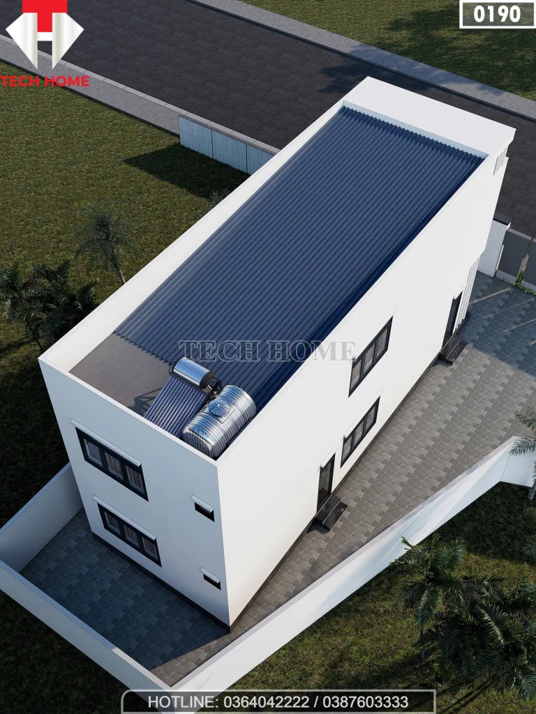 Tổng thể mặt sau mẫu nhà ống 2 tầng hiện đại