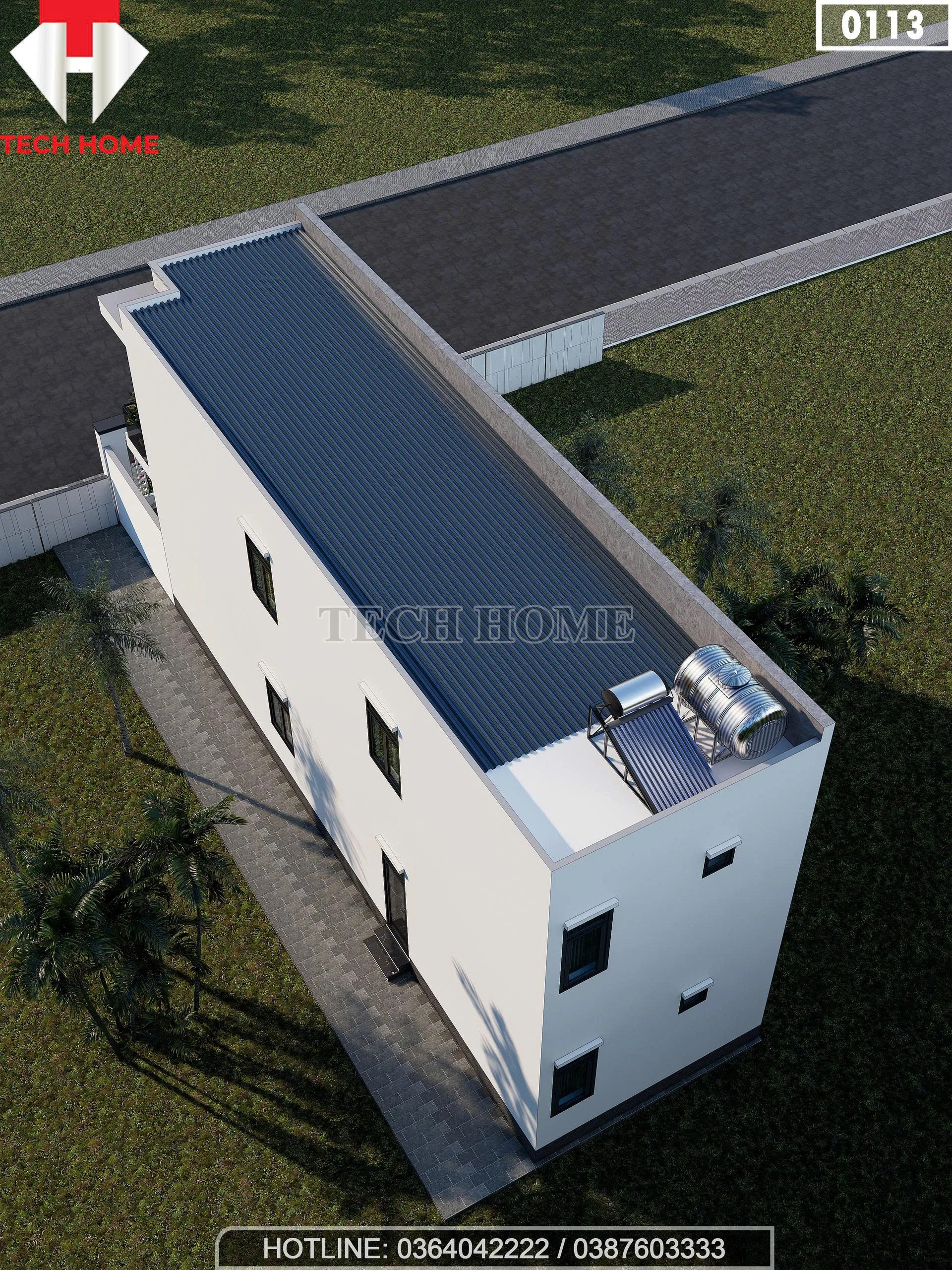 Tổng thể mặt sau mẫu nhà ống 2 tầng 4 phòng ngủ