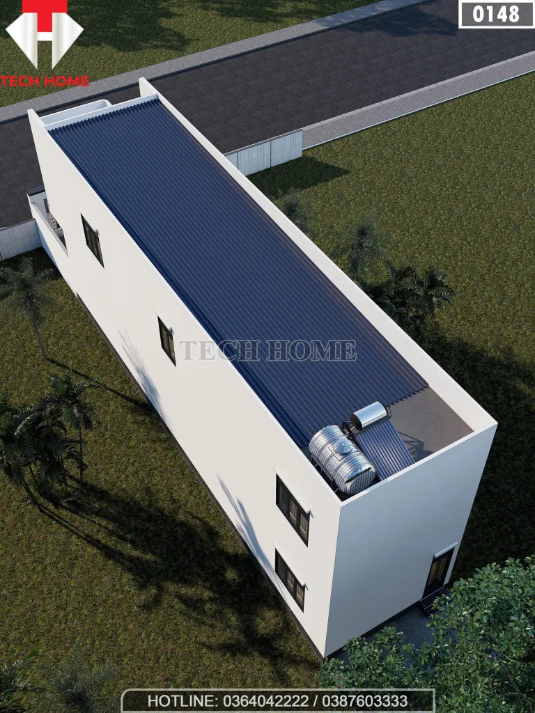 Tổng thể mặt sau mẫu nhà phố 2 tầng hiện đại