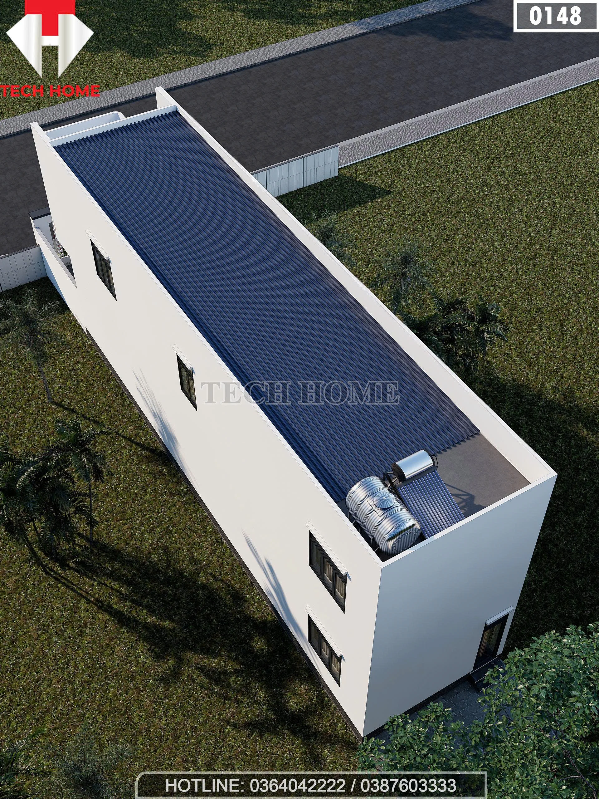 Tổng thể mặt sau mẫu nhà phố 2 tầng hiện đại