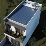 Tổng thể mẫu nhà phố 2 tầng hiện đại mái tôn chống nóng mã số 097