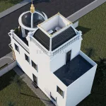 Tổng thể mặt sau mẫu nhà phố tân cổ điển 2 tầng 1 tum