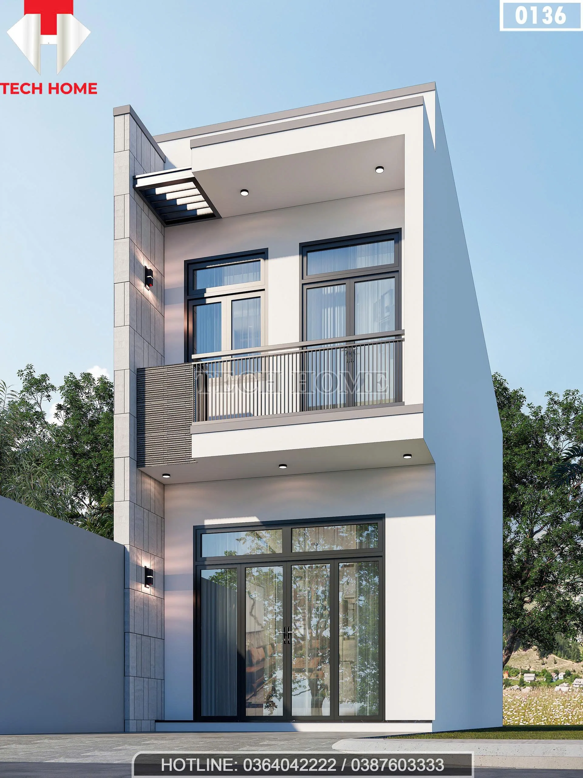 Góc nghiêng mẫu nhà ống 2 tầng 4x15m