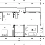 Bản vẽ bố trí công năng tầng 1 mẫu thiết kế nhà đẹp tại Hưng Yên diện tích 95m2 gồm phòng khách và bếp.