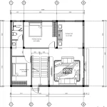 Bản vẽ bố trí công năng tầng 1 mẫu nhà 2 tầng hiện đại diện tích 93m2 gồm phòng khách và phòng thờ.