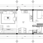 Bản vẽ bố trí công năng tầng 1 mẫu nhà phố 2 tầng hiện đại diện tích 60.5m2 của Anh Hiếu.