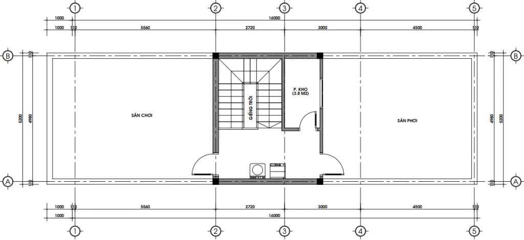 Bản vẽ bố trí công năng tầng tum mẫu nhà phố 2 tầng 1 tum hiện đại diện tích 22m2.