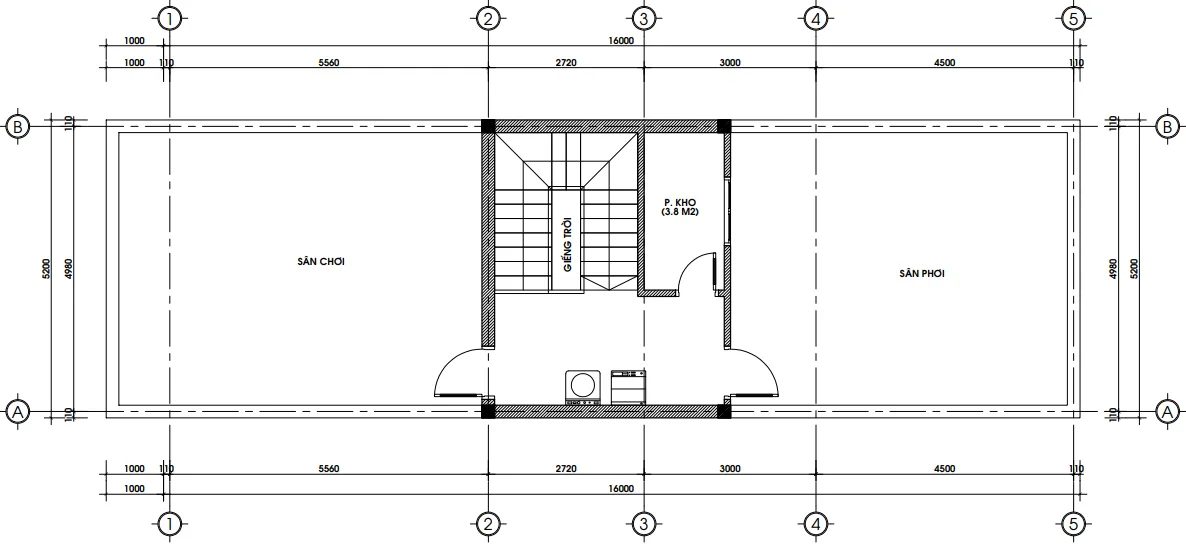 Bản vẽ bố trí công năng tầng tum mẫu nhà phố 2 tầng 1 tum hiện đại diện tích 22m2.