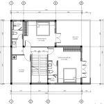 Bản vẽ bố trí công năng tầng 2 mẫu nhà 2 tầng hiện đại diện tích 80m2 gồm 2 phòng ngủ, sân chơi và sân phơi.