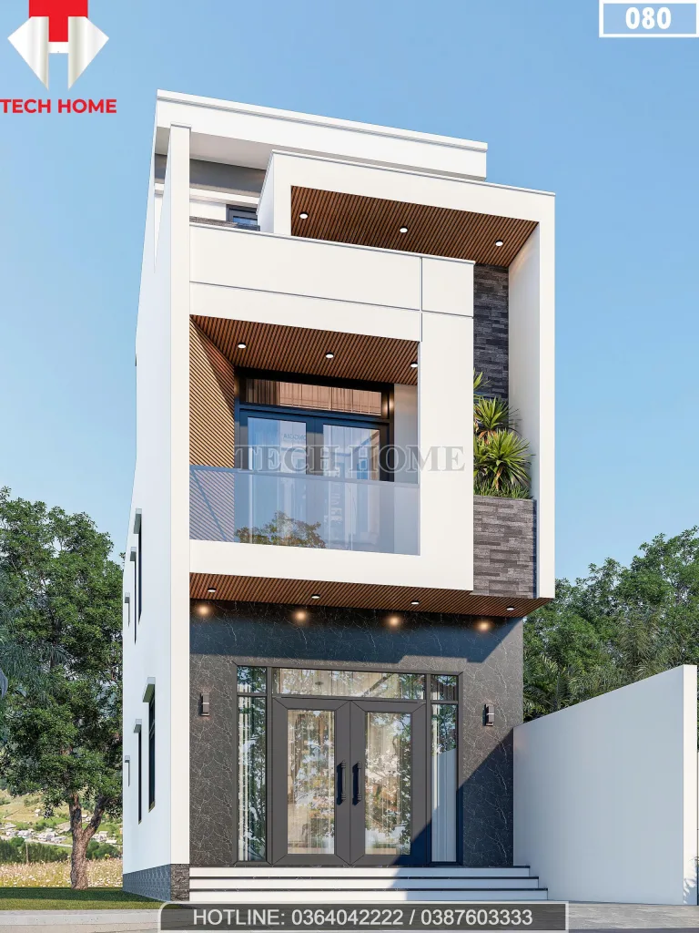Góc nghiêng mẫu nhà phố 2 tầng 1 tum