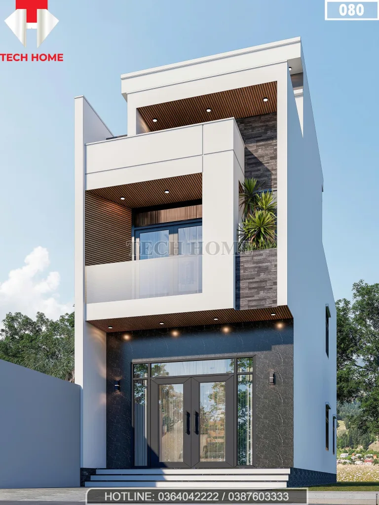 Góc nghiêng mẫu nhà phố 2 tầng 1 tum