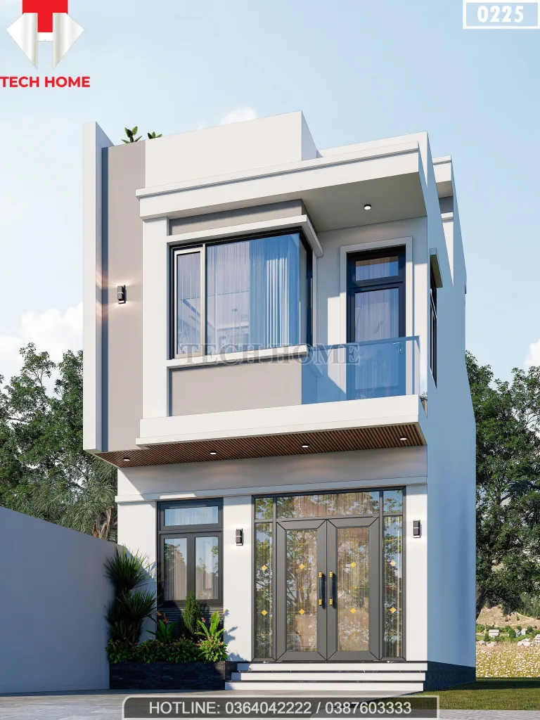 Góc nghiêng mẫu nhà phố 2 tầng 1 tum hiện đại
