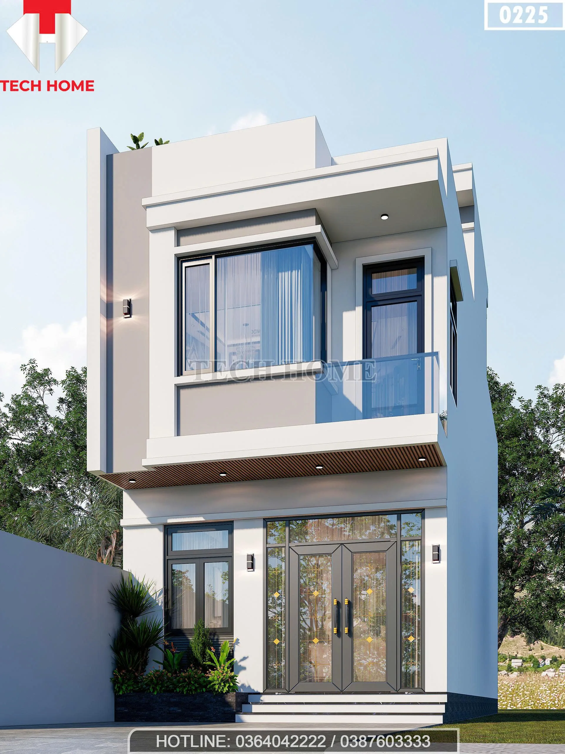 Góc nghiêng mẫu nhà phố 2 tầng 1 tum hiện đại