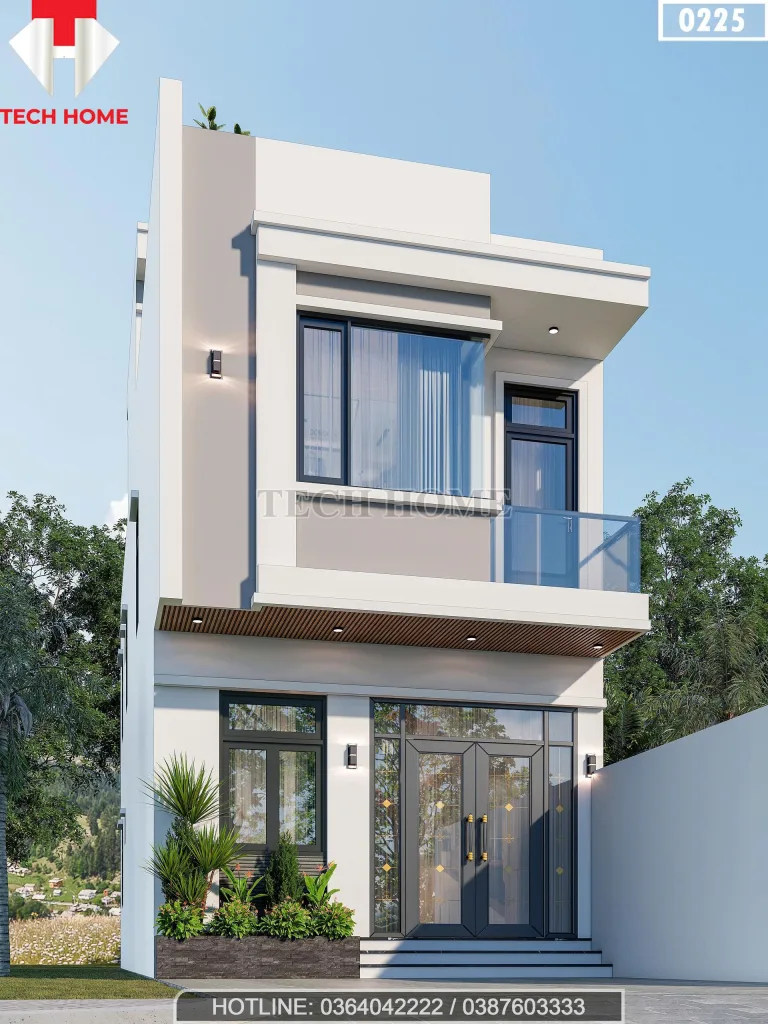 Góc nghiêng mẫu nhà phố 2 tầng 1 tum hiện đại