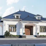 mẫu nhà vườn 1 tầng 4 phòng ngủ với phong cách tân cổ điển nhẹ nhàng.