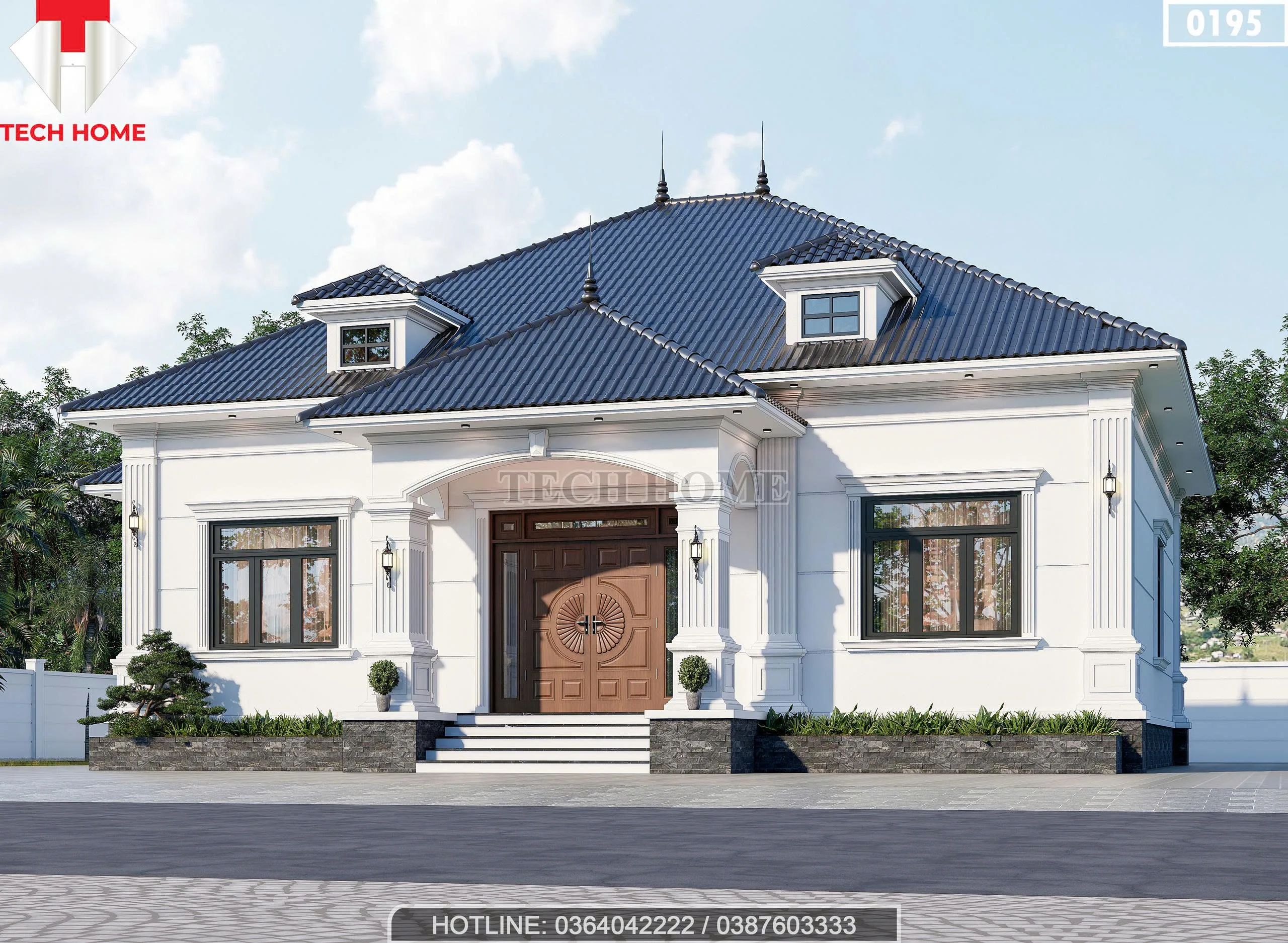 Góc nghiêng mẫu nhà vườn 1 tầng 4 phòng ngủ