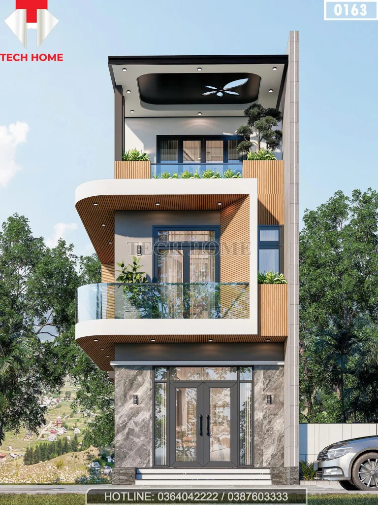 Chính diện mẫu nhà ống 3 tầng đẹp