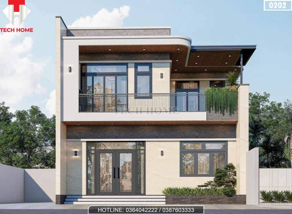Phối cảnh mặt tiền mẫu nhà 2 tầng hiện đại sang trọng của chị Hương tại Thái Bình.