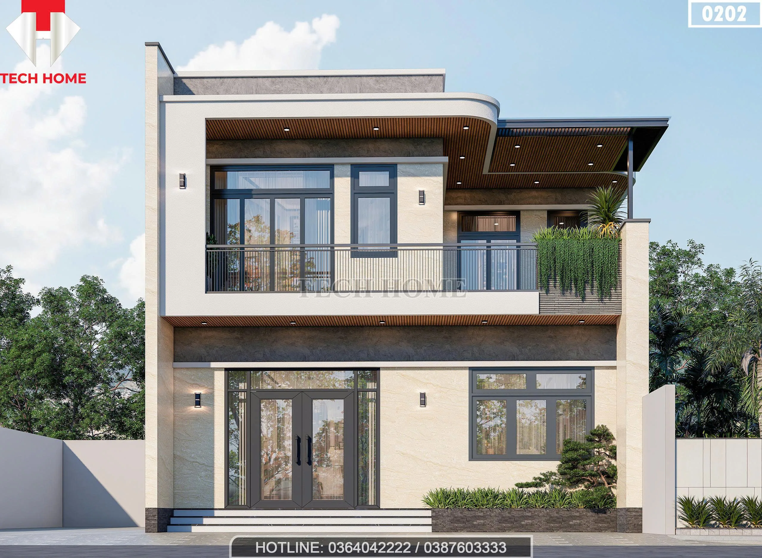 Phối cảnh mặt tiền mẫu nhà 2 tầng hiện đại sang trọng của chị Hương tại Thái Bình.