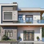 Phối cảnh mặt tiền mẫu nhà 2 tầng hiện đại mái bằng sang trọng diện tích 122m2.