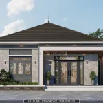 Phối cảnh mặt tiền chính diện mẫu nhà cấp 4 mái Nhật 3 phòng ngủ hiện đại tại Hưng Yên.