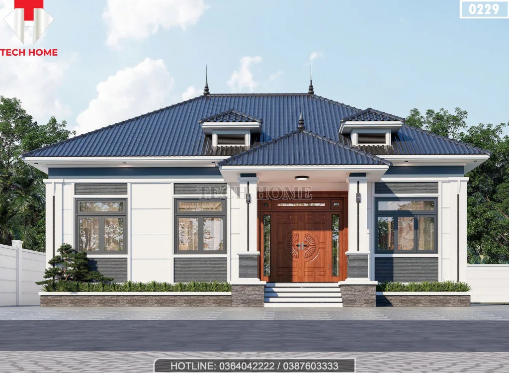 Phối cảnh mặt tiền mẫu nhà mái Nhật 3 phòng ngủ hiện đại tại Phượng Sơn, Bắc Ninh.