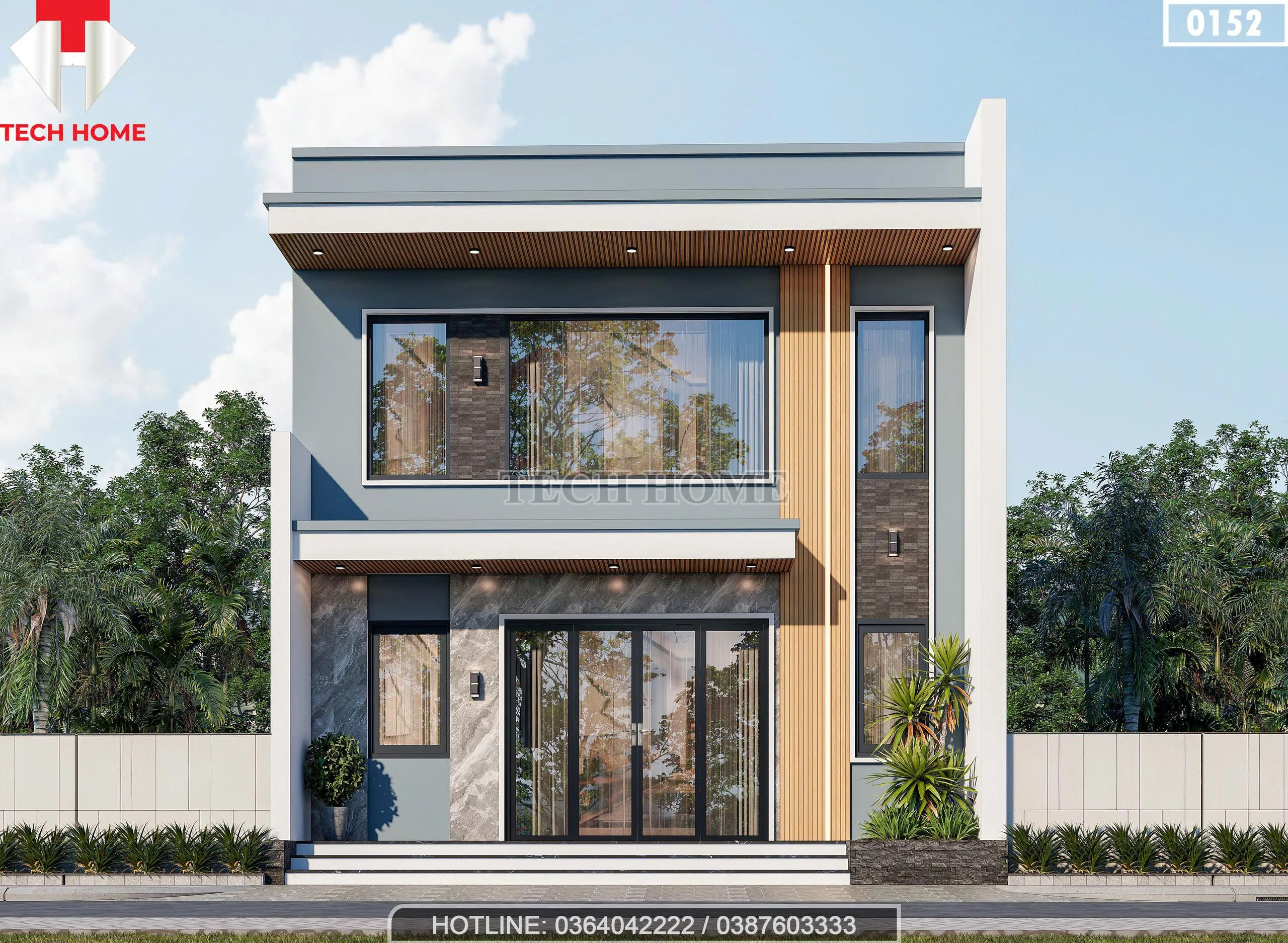 Phối cảnh mặt tiền mẫu nhà ống 2 tầng hiện đại diện tích 105m2 tại Thanh Hóa.