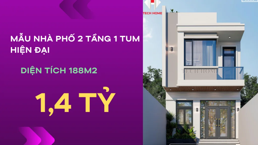 Mẫu nhà phố 2 tầng 1 tum hiện đại