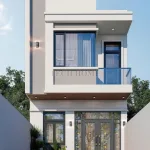 Phối cảnh mặt tiền mẫu nhà 2 tầng 1 tum hiện đại kết hợp kinh doanh tại Sóc Sơn của chị Yến.