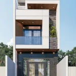 Phối cảnh mặt tiền mẫu nhà phố 2 tầng 1 tum hiện đại mặt tiền 5m tại Bắc Ninh.