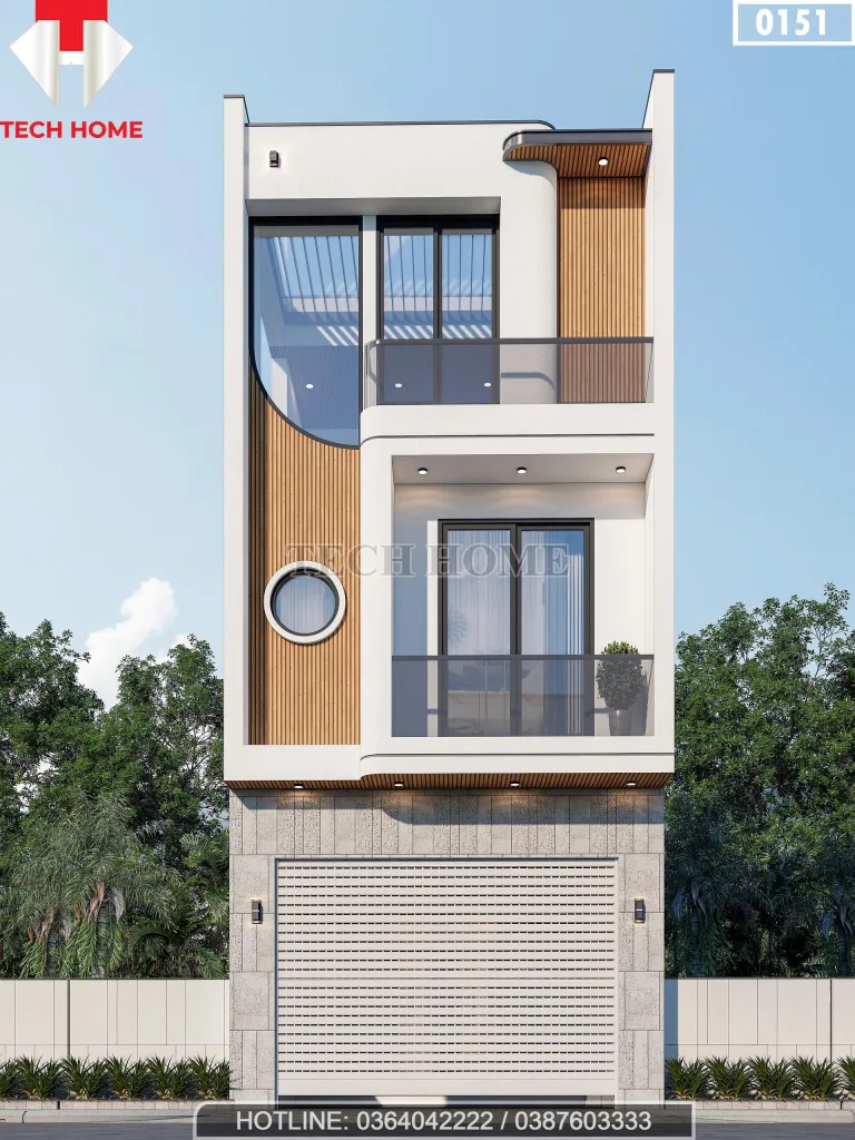 Phối cảnh mặt tiền mẫu nhà phố 3 tầng hiện đại tại Hải Phòng thiết kế bởi Techhome.