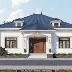 Phối cảnh mặt tiền mẫu nhà vườn 1 tầng 4 phòng ngủ mái Nhật sang trọng tại Phú Thọ.