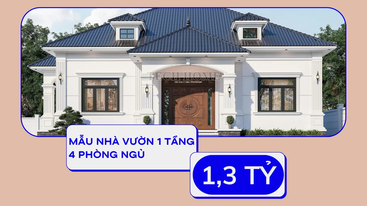 mẫu nhà vườn 1 tầng 4 phòng ngủ