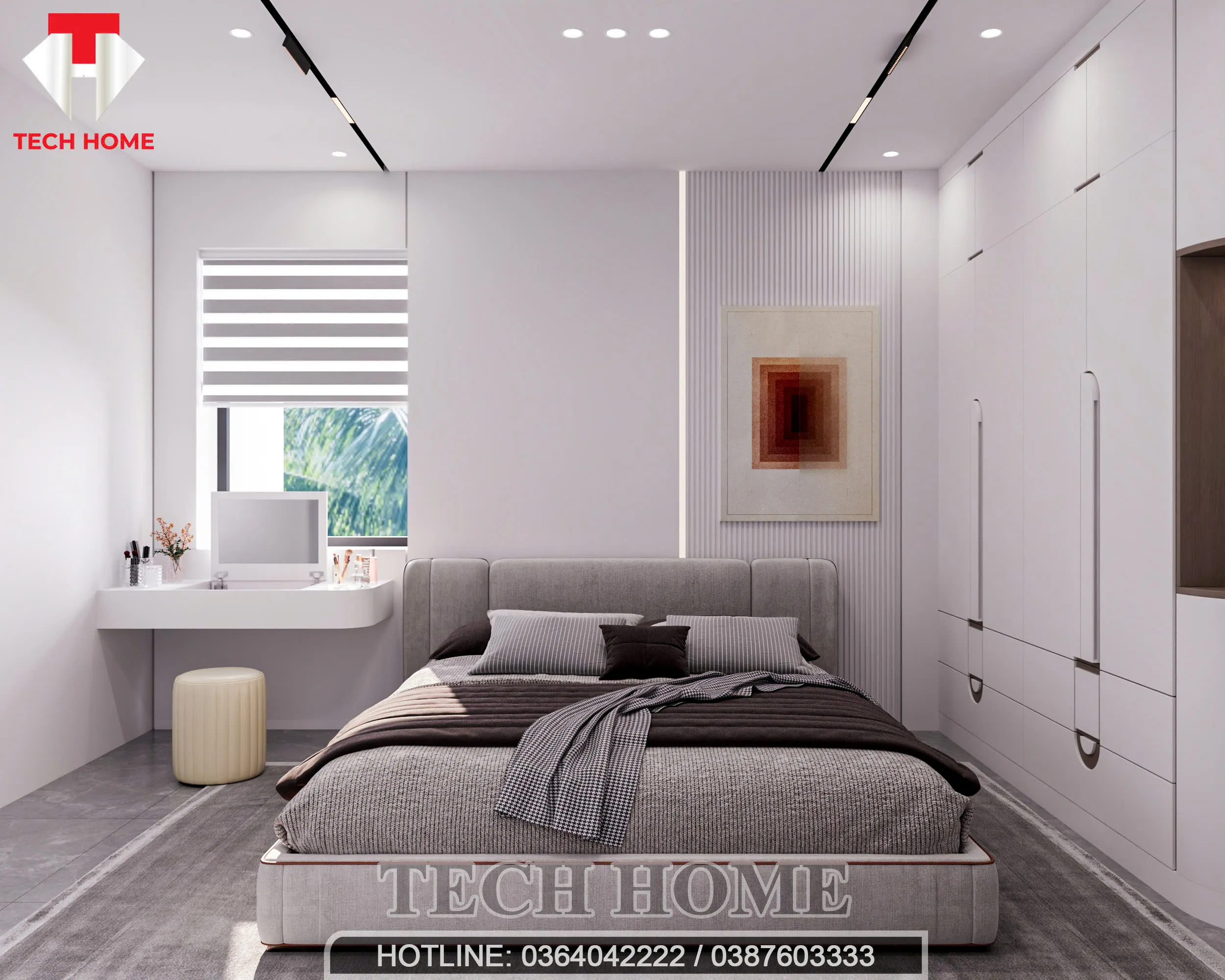 Thiết kế phòng ngủ Master phong cách nội thất hiện đại sang trọng tông màu trung tính ấm cúng.