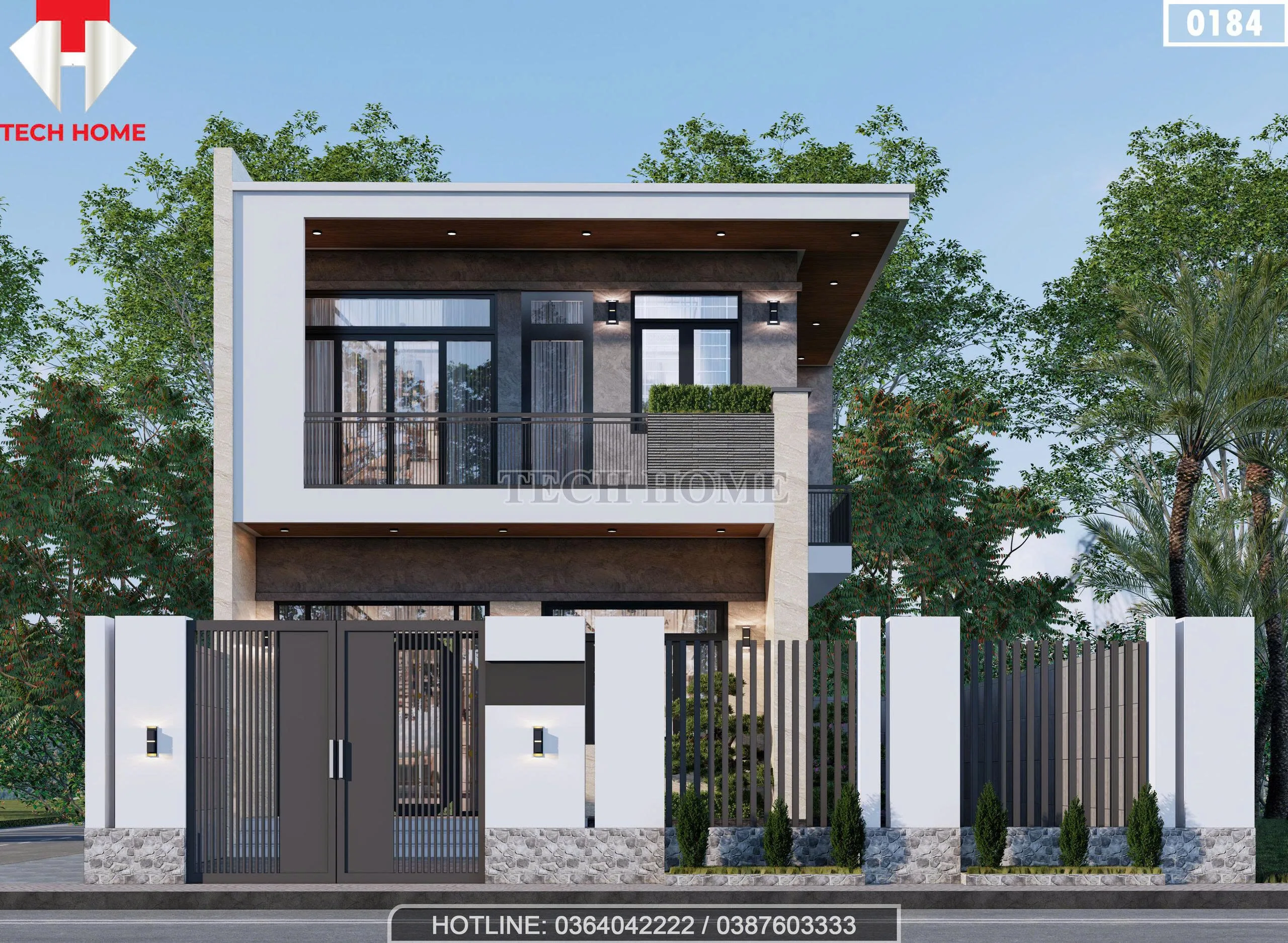 Phối cảnh mặt tiền mẫu thiết kế nhà đẹp tại Hưng Yên phong cách hiện đại 2 tầng của anh Nguồn.