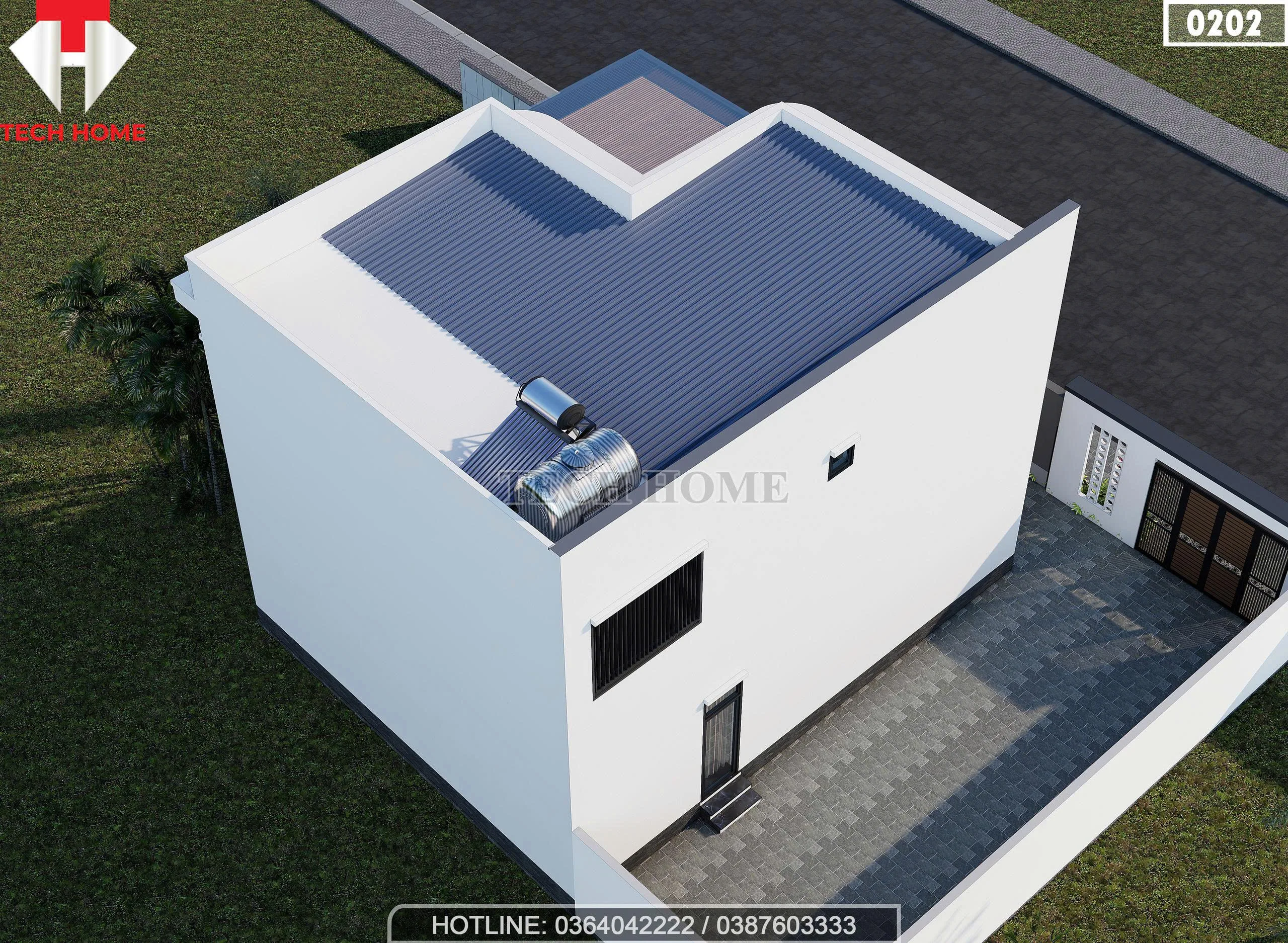 Tổng thể mặt sau mẫu nhà 2 tầng hiện đại