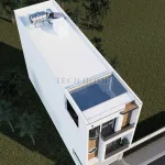 Tổng thể mẫu nhà phố 3 tầng hiện đại tại Hải Phòng nhìn từ trên cao với hệ thống pin mặt trời.