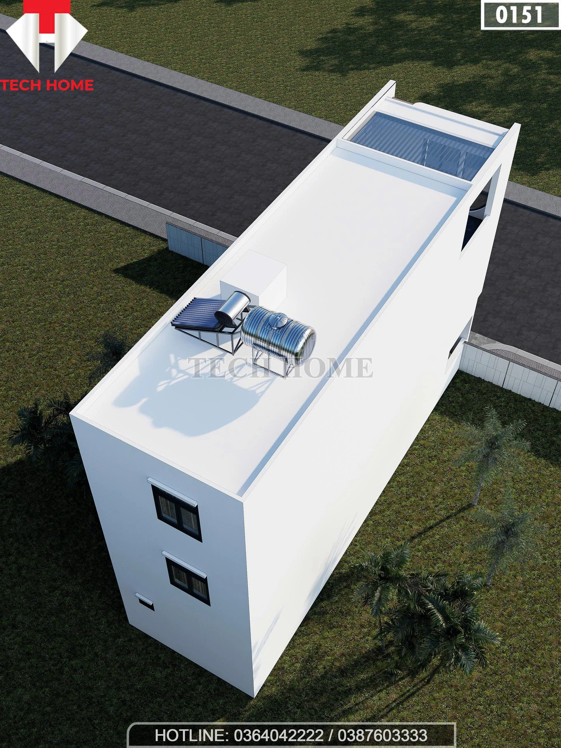 Tổng thể mặt sau mẫu nhà phố 3 tầng hiện đại tại Hải Phòng