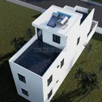 Tổng thể mặt sau mẫu nhà phố 2 tầng 1 tum hiện đại