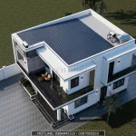 Tổng thể mẫu nhà 2 tầng hiện đại mái bằng nhìn từ trên cao mã số 0155 Techhome.